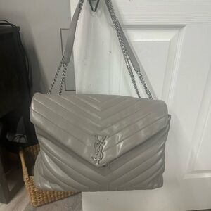 Yves Saint Laurent Gray Chevron Quilted Shoulder Bag